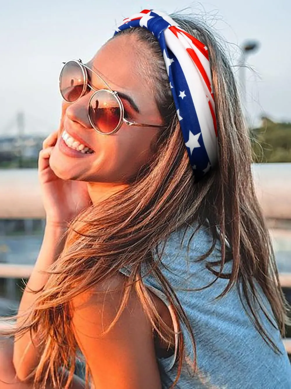 4th of July Womens Headband Independence Day Hair Accessories Patriotic Wide Headbands for Women Red White and Blue Hairband American Flag USA Pride Party Decor (Pack of 4)