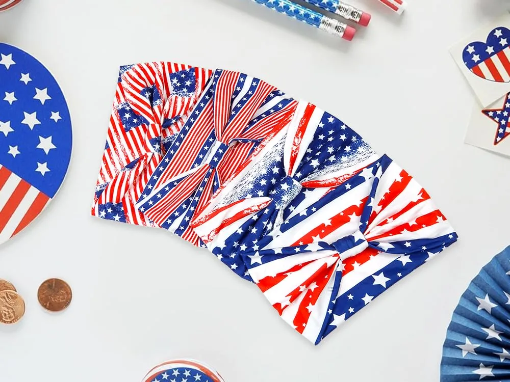 4th of July Womens Headband Independence Day Hair Accessories Patriotic Wide Headbands for Women Red White and Blue Hairband American Flag USA Pride Party Decor (Pack of 4)