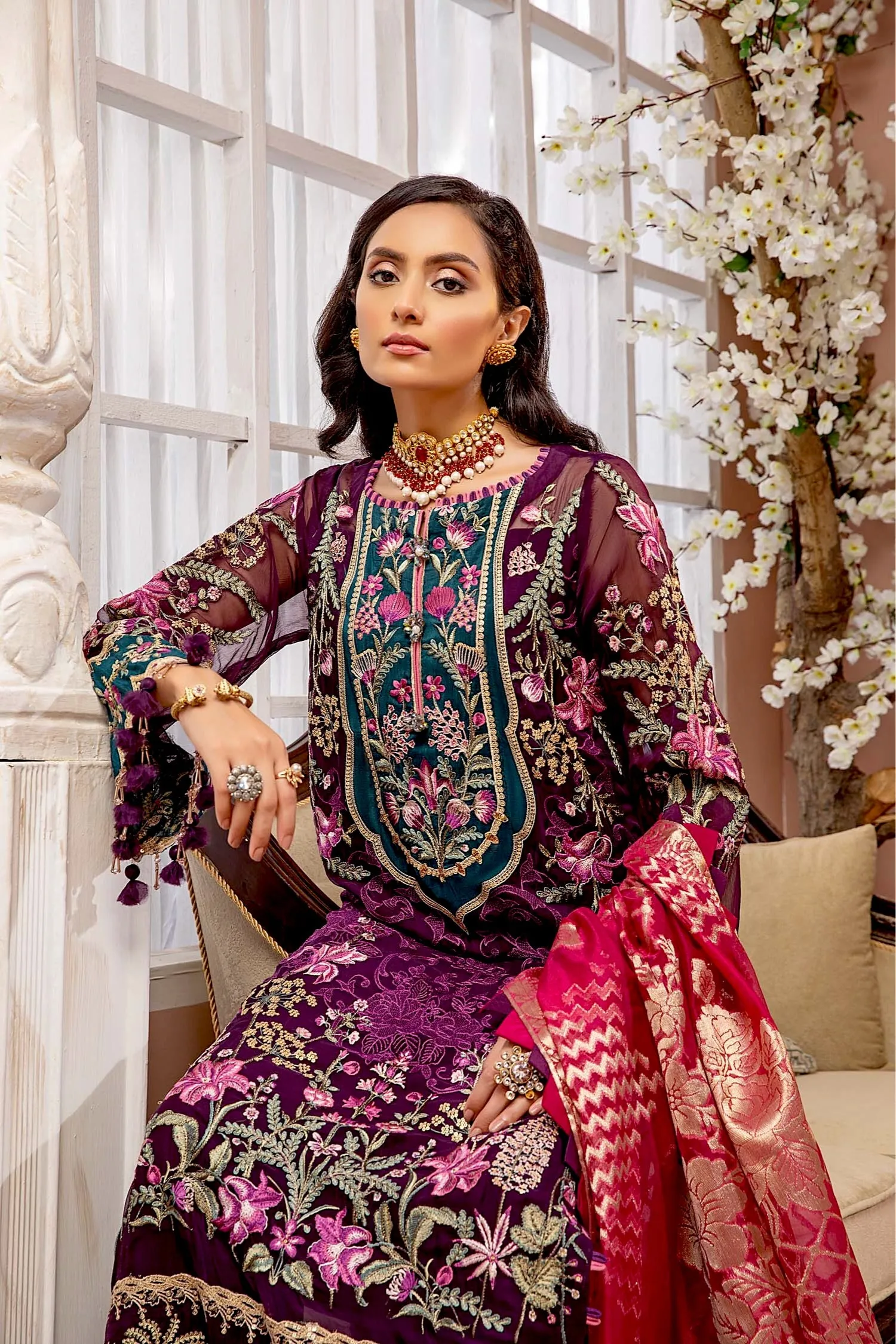 Adan's Libas Luxulia Embroidered Chiffon Collection – Berry Plum