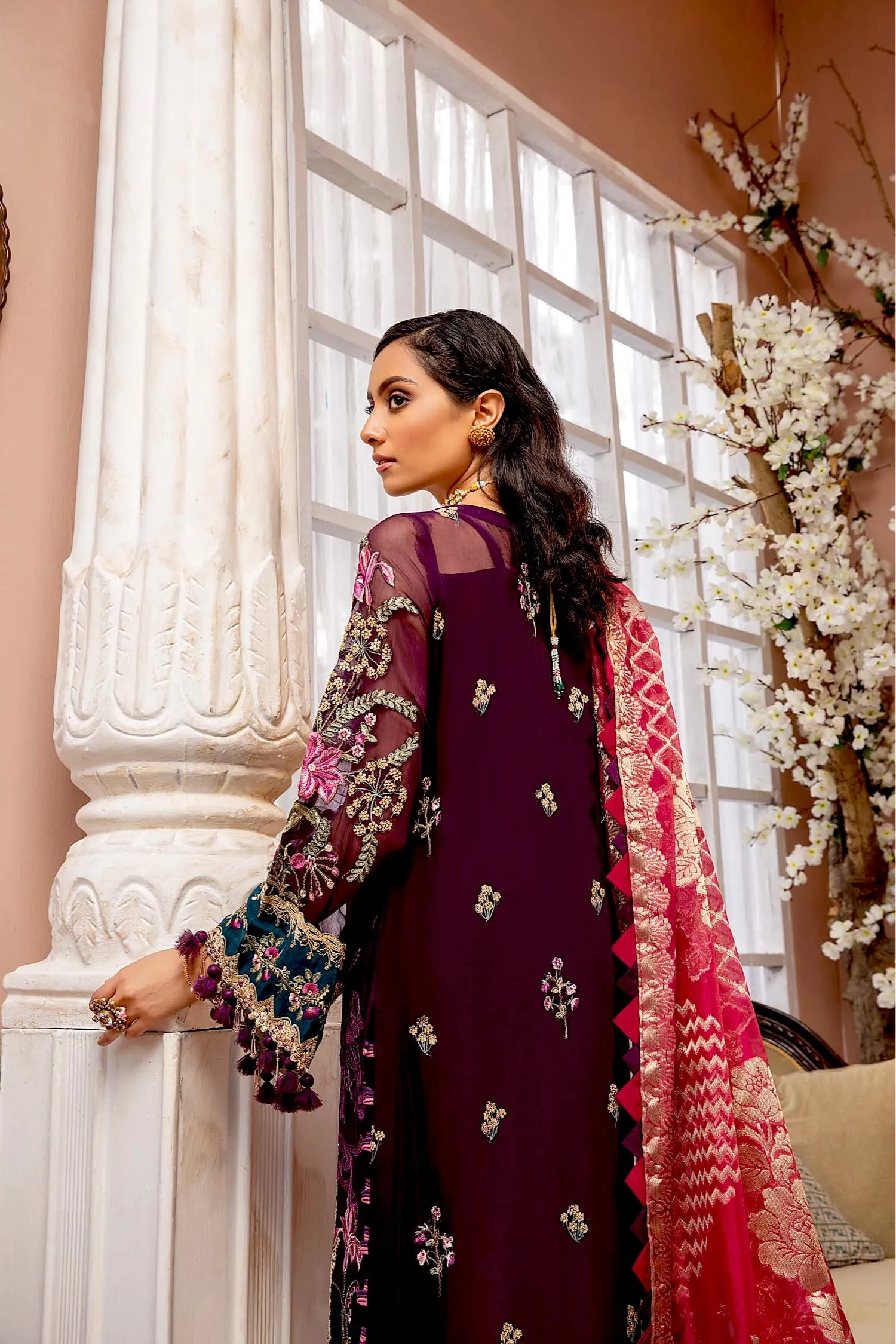 Adan's Libas Luxulia Embroidered Chiffon Collection – Berry Plum