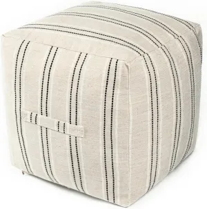 AELS Unstuffed Farmhouse Pouf Cover for Living Room, Boho Storage Bean Bag Cubes, Beige with Black Stitch Yarn Dyed Stripe Linen Square Ottoman Pouf Foot Rest Footstool, 18"x18"x18", Cover ONLY