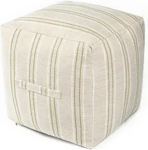 AELS Unstuffed Farmhouse Pouf Cover for Living Room, Boho Storage Bean Bag Cubes, Beige with Brown Stitch Yarn Dyed Stripe Linen Square Ottoman Pouf Foot Rest Footstool, 18"x18"x18", Cover ONLY