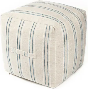 AELS Unstuffed Farmhouse Pouf Cover for Living Room, Boho Storage Bean Bag Cubes, Beige with Navy Blue Stitch Yarn Dyed Stripe Linen Square Ottoman Pouf Foot Rest Footstool, 18"x18"x18", Cover ONLY