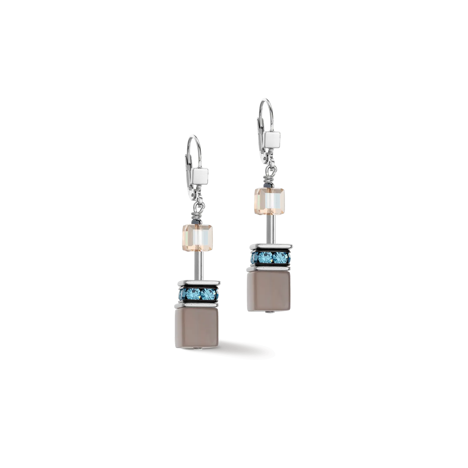 Aqua and Beige GeoCube Earring