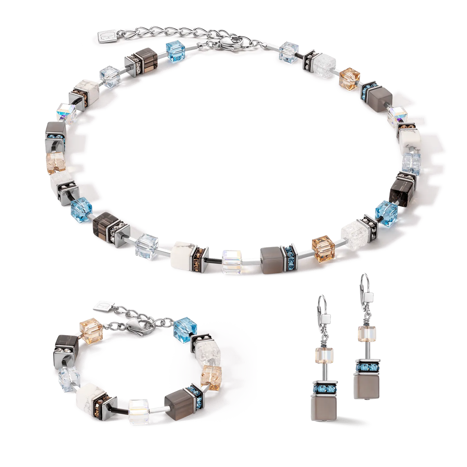 Aqua and Beige GeoCube Earring