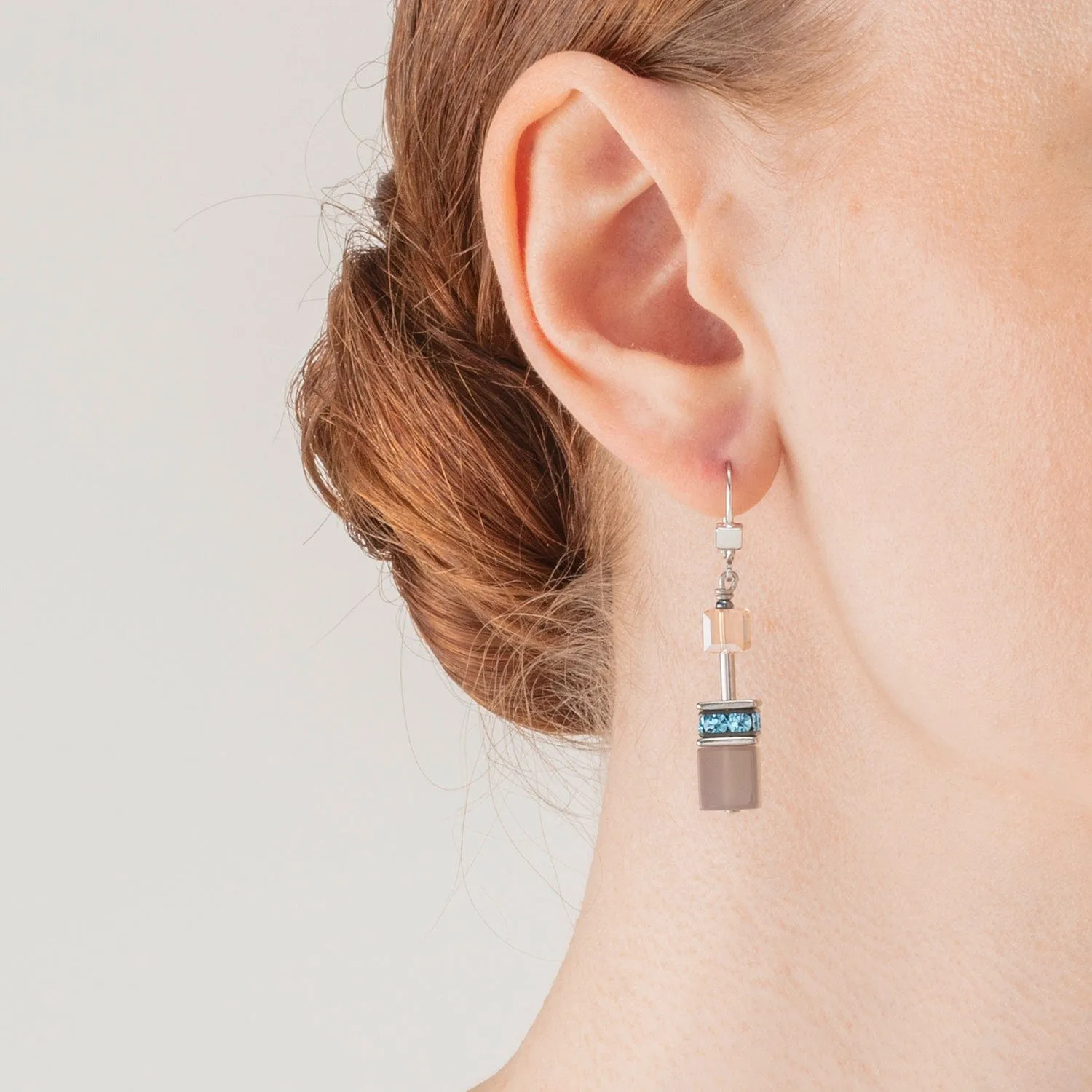 Aqua and Beige GeoCube Earring