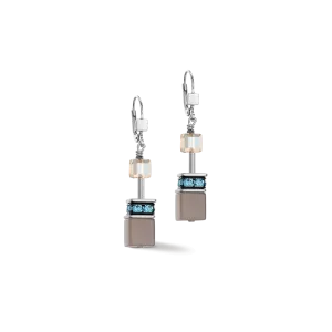 Aqua and Beige GeoCube Earring