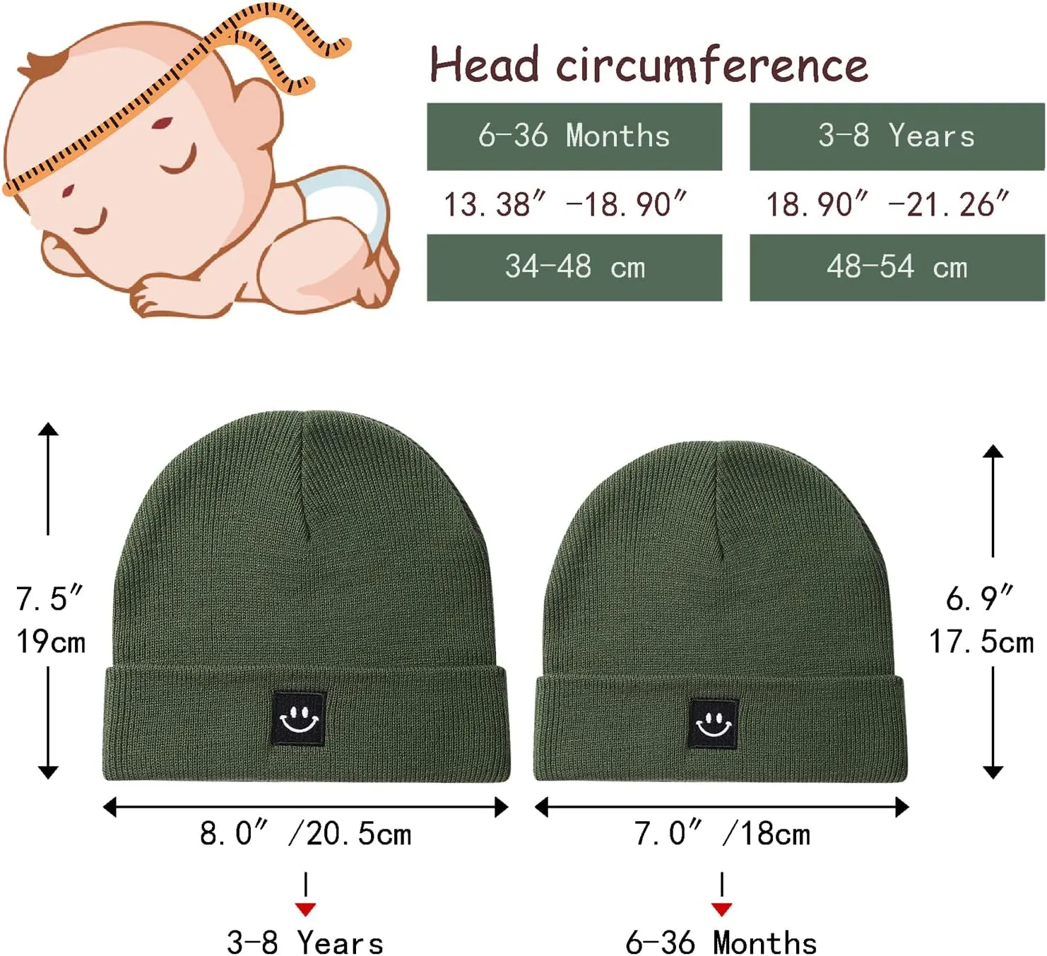Baby Beanie Knit Ski Hat with Cute Face for Girls Boys 0-7 Years