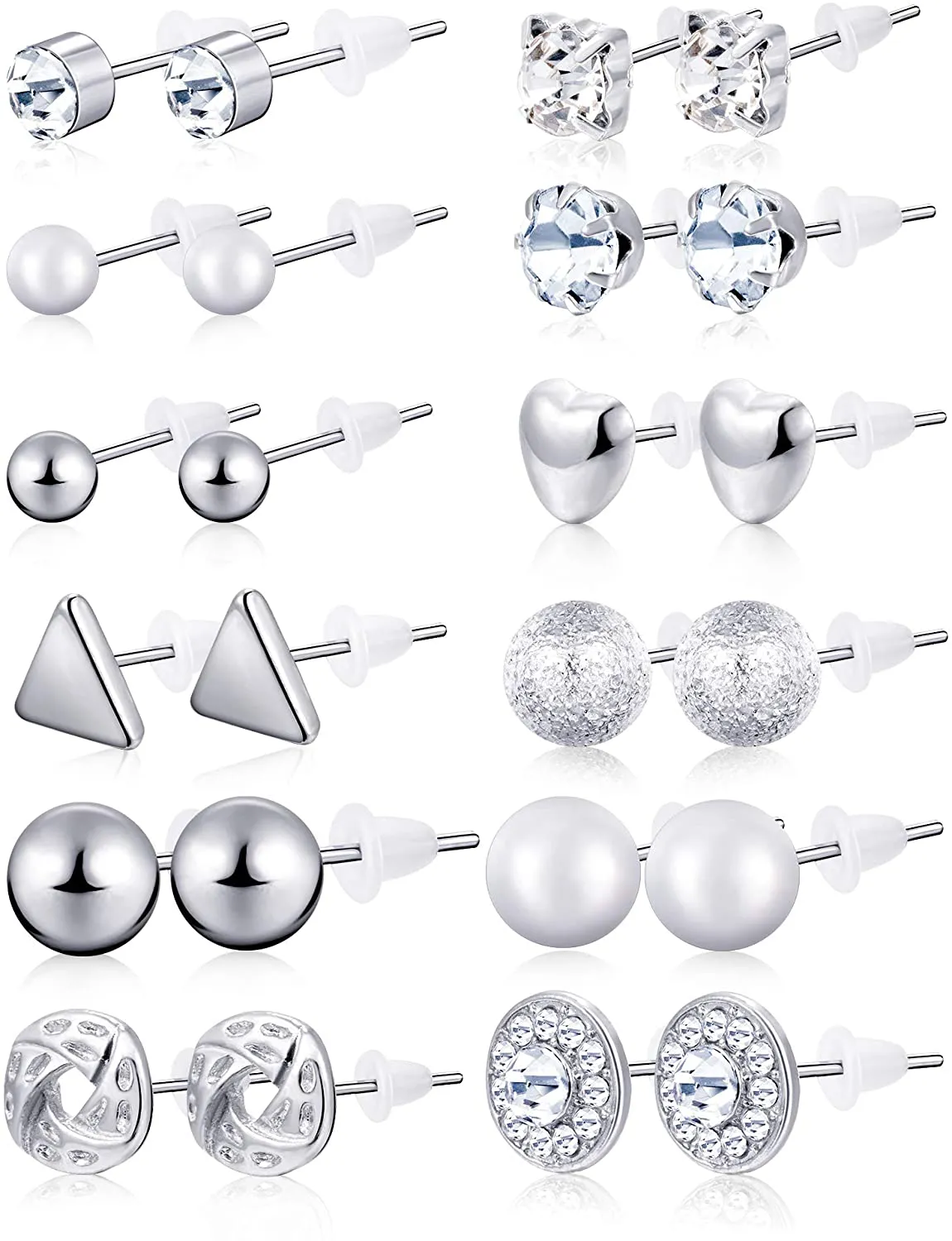 BBTO 24 Pairs Stud Earrings Crystal Pearl Earring Set Ear Stud Jewelry for Girls Women Men, Silver and Gold