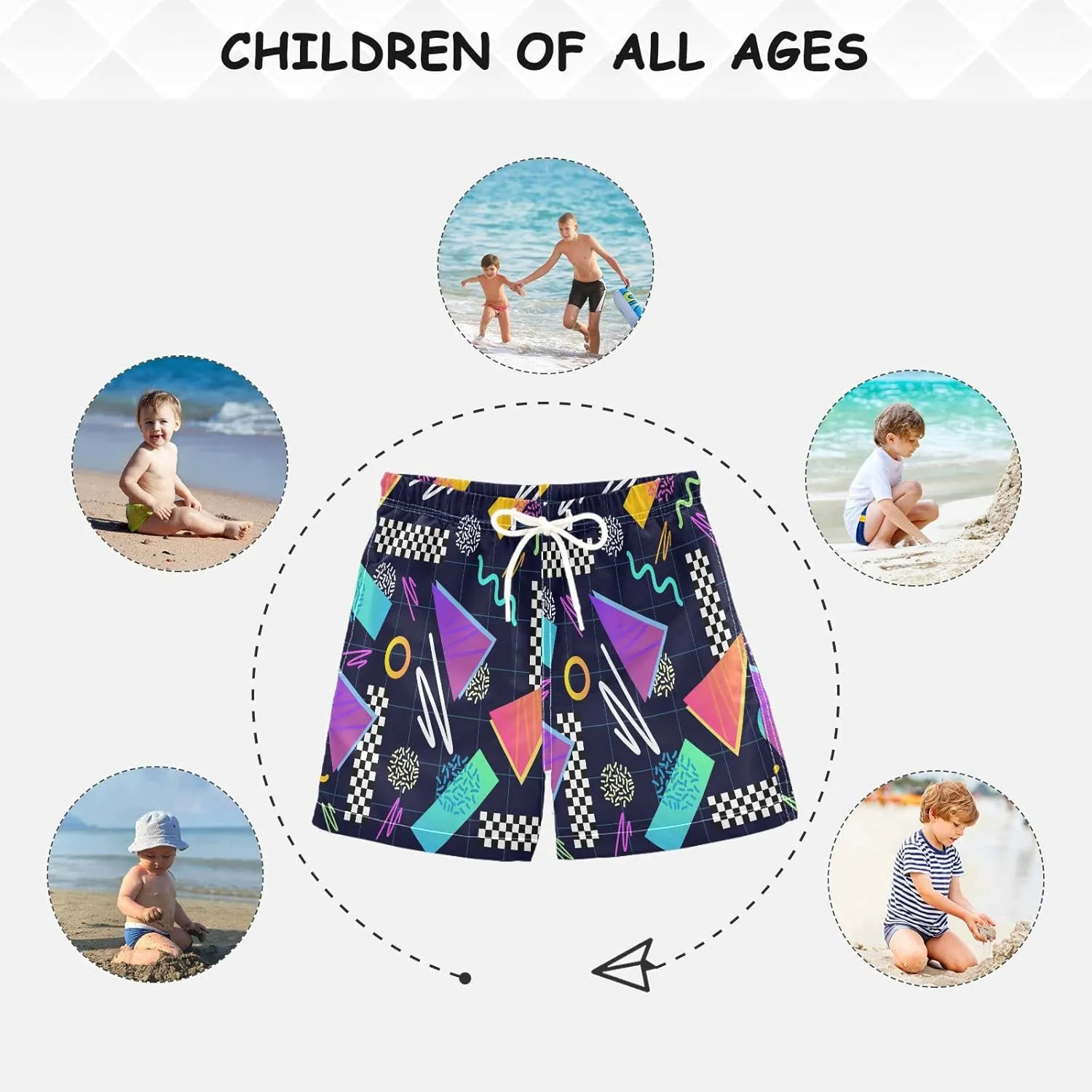 Boccsty Blue Ice Cream Drip Boys Swim Trunks Baby Kids Swimwear Summer Toddler Beach Board Shorts 2T-XL