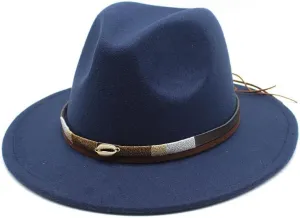 Cap Simple Casual Warm Woolen Felt Hat, Autumn and Winter Versatile British Jazz Hat Men Fashion Belt Top Hat Fengyan Cowboy Hats (Color : Navy, Size : Large(58-60cm))