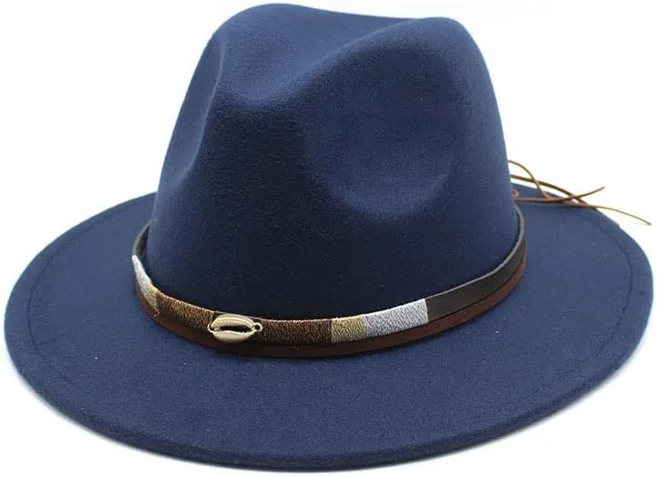 Cap Simple Casual Warm Woolen Felt Hat, Autumn and Winter Versatile British Jazz Hat Men Fashion Belt Top Hat Fengyan Cowboy Hats (Color : Navy, Size : Large(58-60cm))