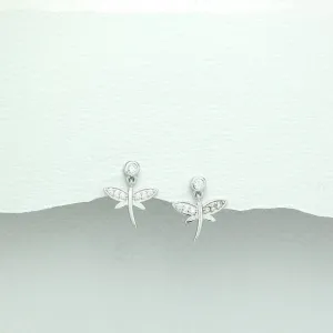 Children's Sterling Silver Drop Cubic Zirconium Dragonfly Earrings
