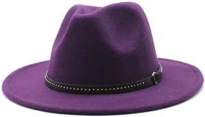 DHAEY Autumn and Winter Warm Woolen Top Hat, Large Brim Felt Hat, Vintage and Versatile Jazz Hat, Imitation Wool Hat Luopan Caps & Hats (Color : Taro Purple, Size : 56-58cm)