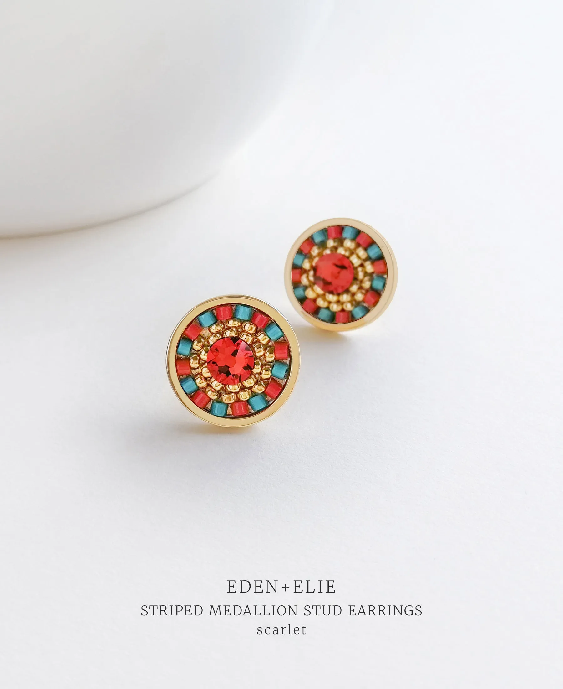 EDEN   ELIE Striped Medallion stud earrings - scarlet
