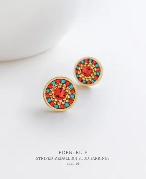 EDEN   ELIE Striped Medallion stud earrings - scarlet