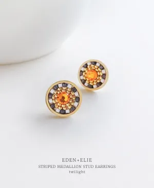 EDEN   ELIE Striped Medallion stud earrings - twilight