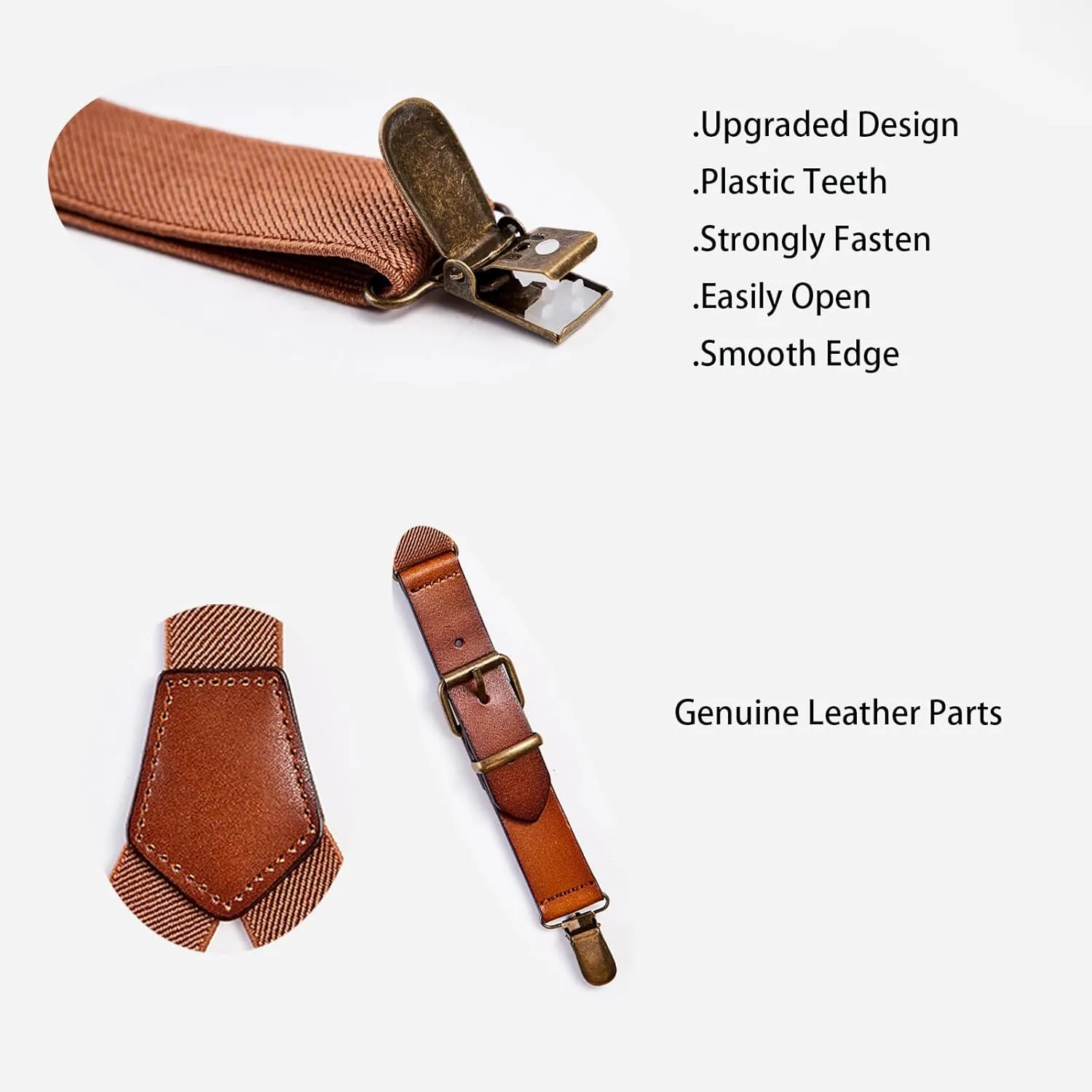 Elastic Genuine Leather Suspenders for Men - Y Back Adjustable Brown Mens Suspenders for Wedding & Groomsmen