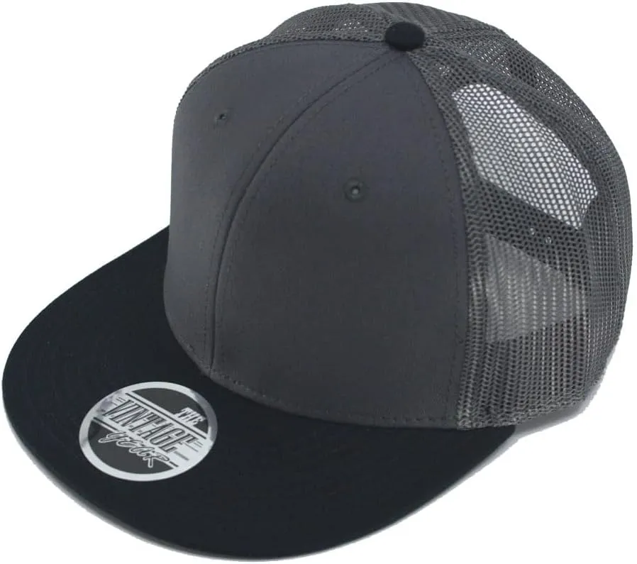 Embroidered Vintage Cars Cotton Flat Brim Mesh Snapback Trucker Baseball Cap