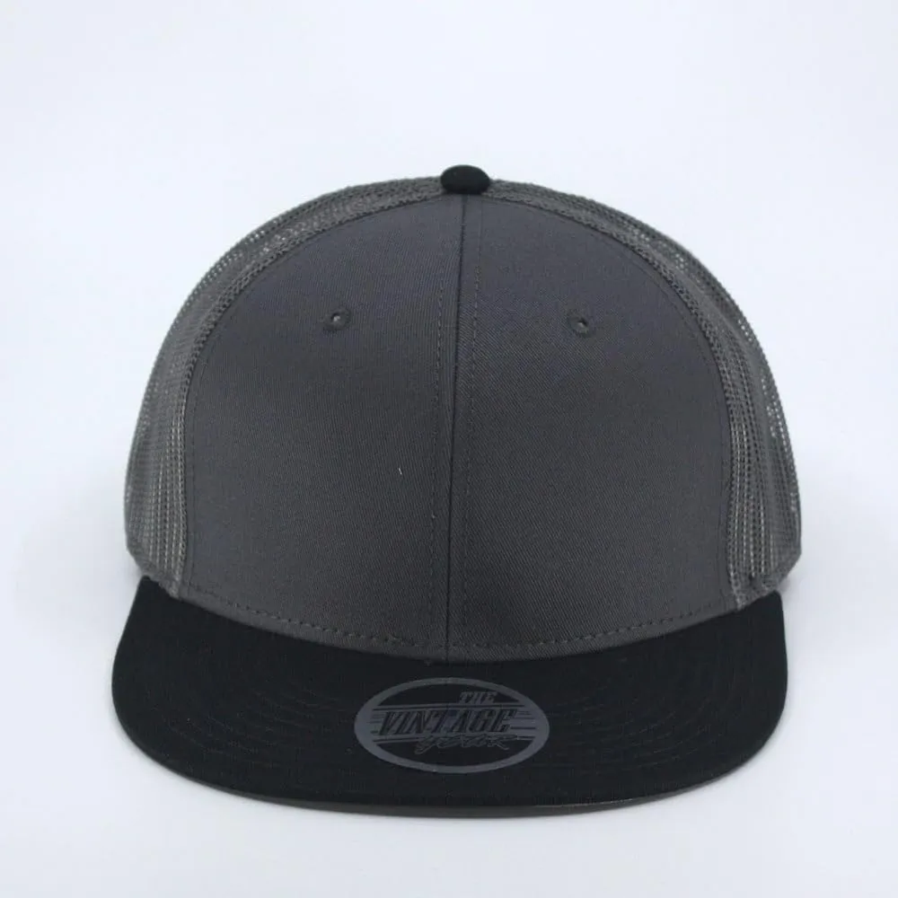 Embroidered Vintage Cars Cotton Flat Brim Mesh Snapback Trucker Baseball Cap
