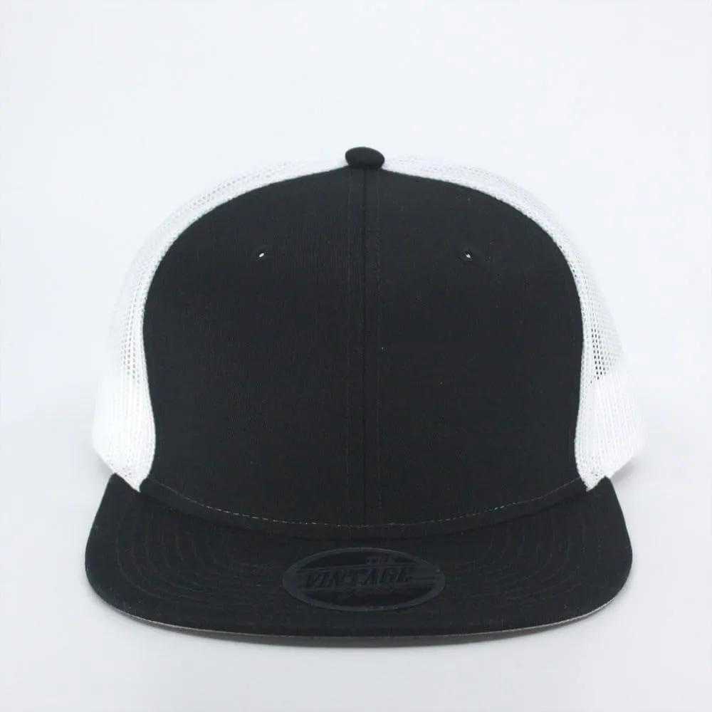 Embroidered Vintage Cars Cotton Flat Brim Mesh Snapback Trucker Baseball Cap