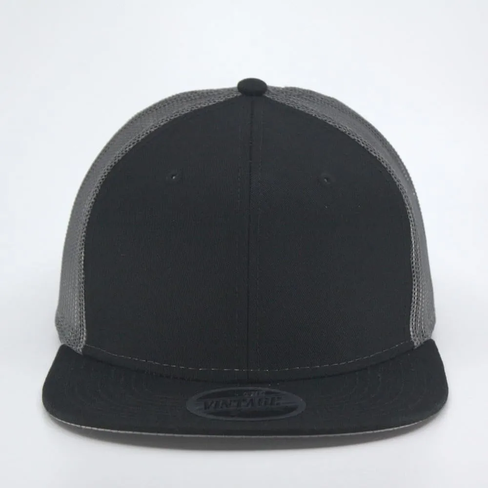 Embroidered Vintage Cars Cotton Flat Brim Mesh Snapback Trucker Baseball Cap