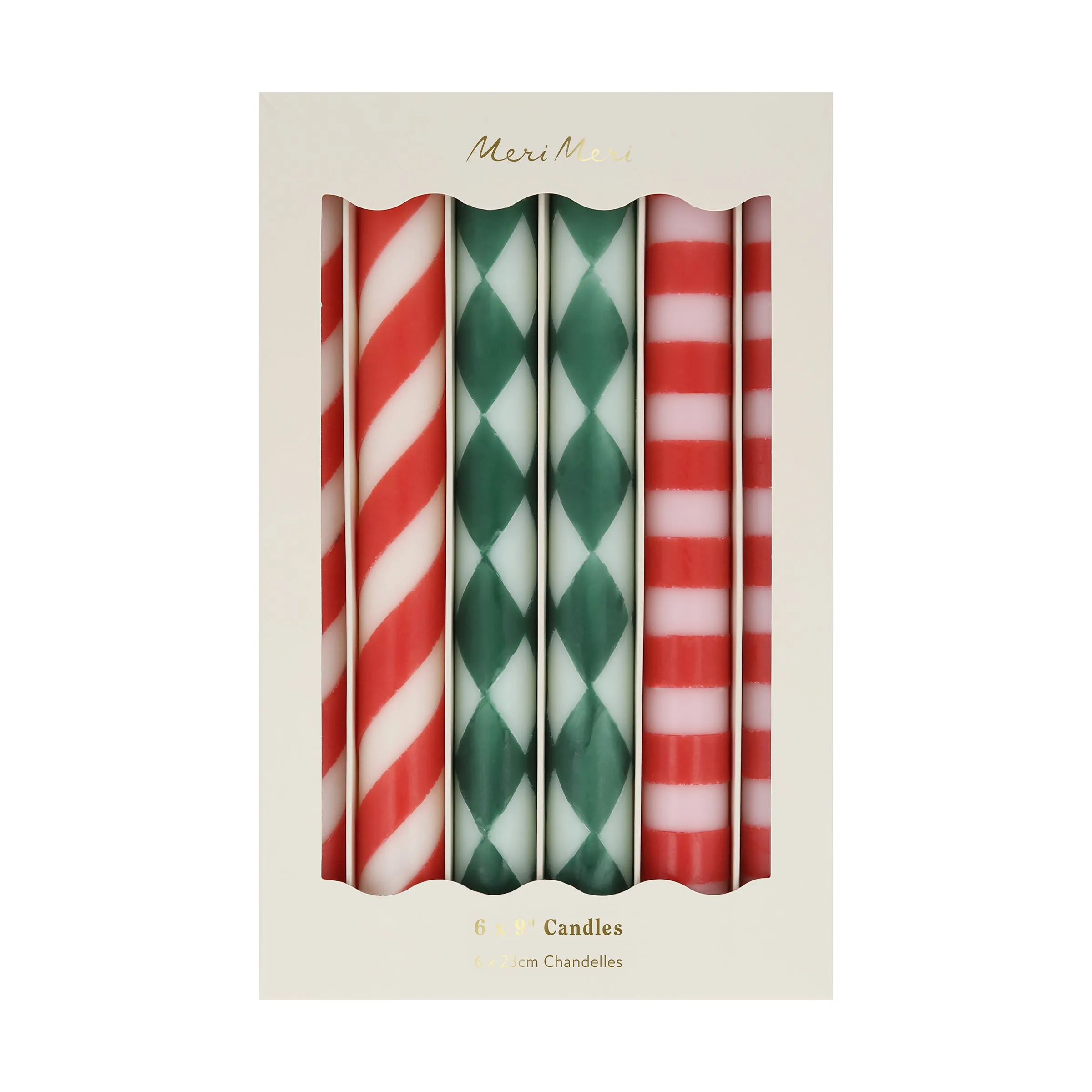 Festive Stripe Table Candles (x 6)