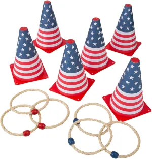 Fun Express 5 1/4" x 8" Patriotic USA Flag Cone Ring Toss Game - 12 Pc.