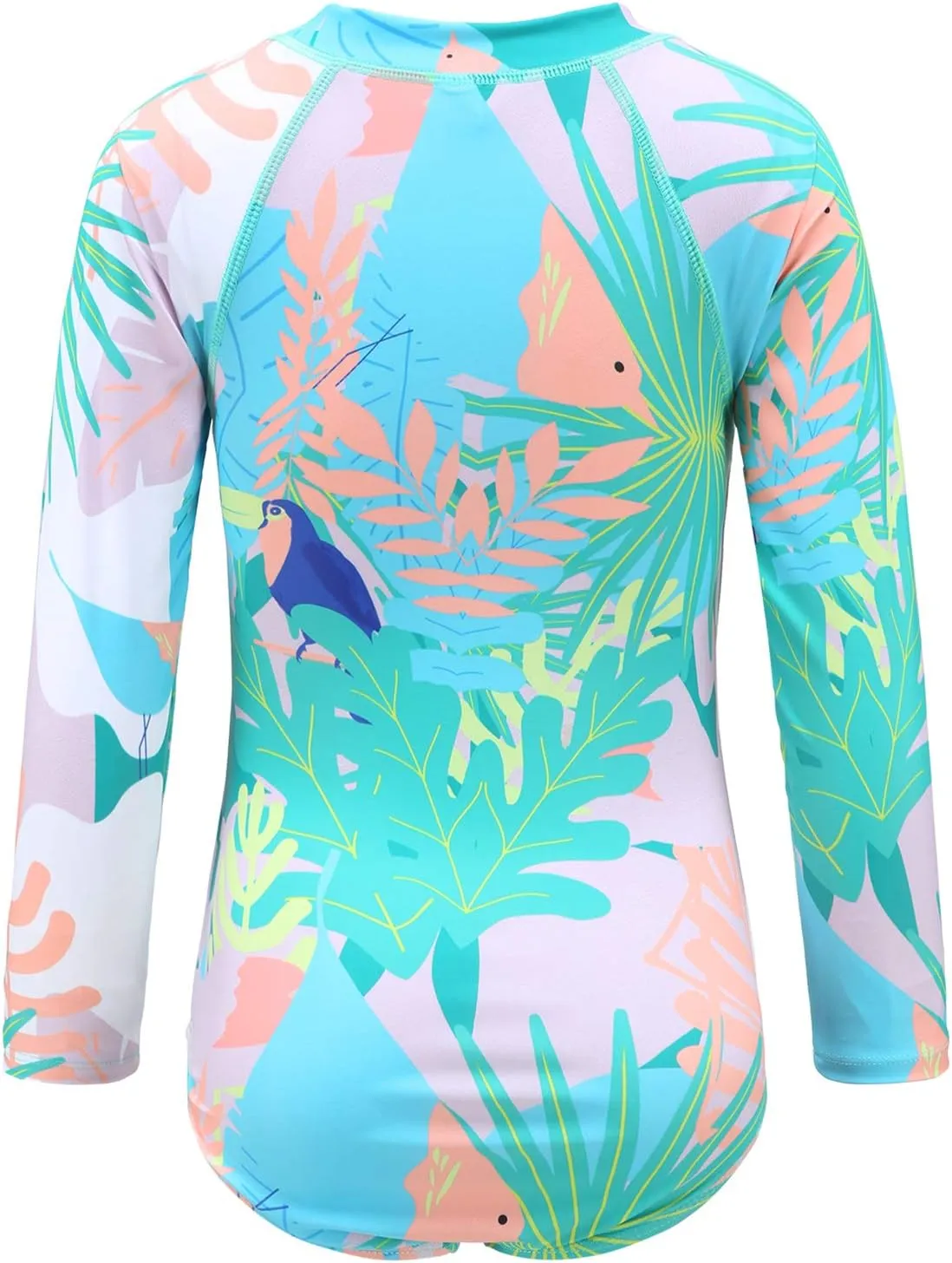 Girls Long Sleeve Rash Guard One Piece Swimsuit Kids UPF 50  Sun Protection Swimwear Rainbow Striped Bathing Suit 3-14 Years
