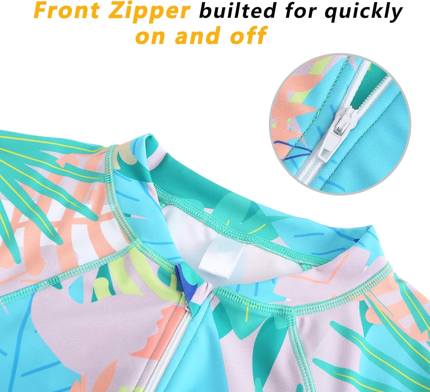 Girls Long Sleeve Rash Guard One Piece Swimsuit Kids UPF 50  Sun Protection Swimwear Rainbow Striped Bathing Suit 3-14 Years