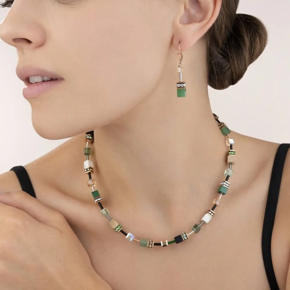 Green & Beige Geo Cube Earring