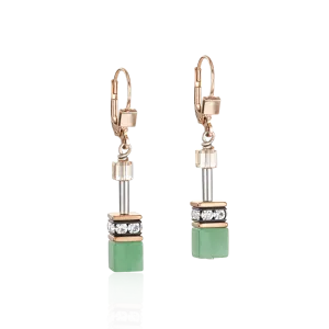 Green & Beige Geo Cube Earring