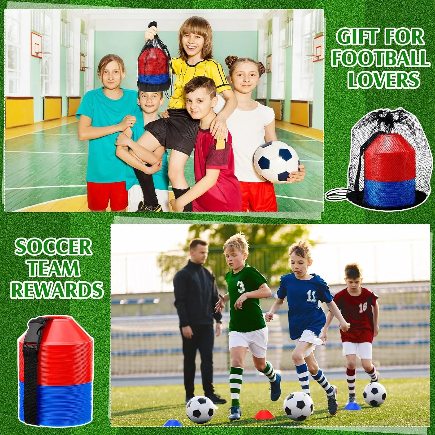 Hanaive 100 Pieces Mini Soccer Cones for Sport Drills 5 Inch Agility Disc Cones with Accessories for Kids Football Training