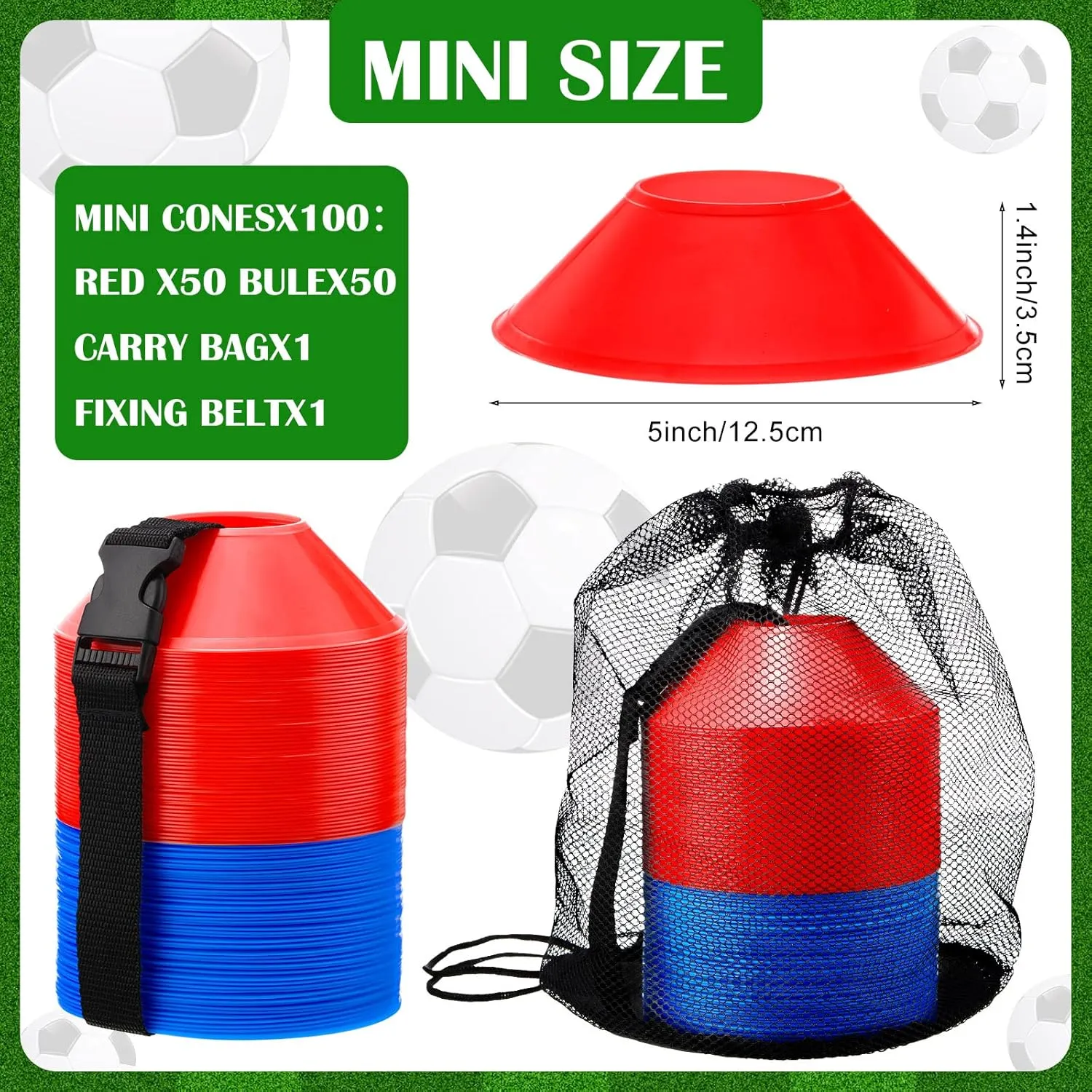 Hanaive 100 Pieces Mini Soccer Cones for Sport Drills 5 Inch Agility Disc Cones with Accessories for Kids Football Training