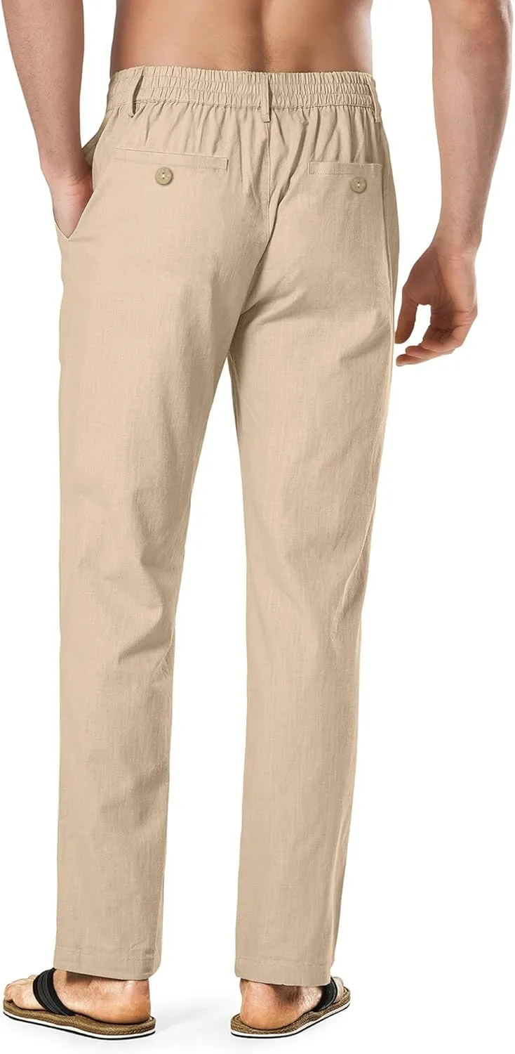 HOTake Men's Linen Dress Pants Casual Flat Front Linen Trousers Summer Beach Pants
