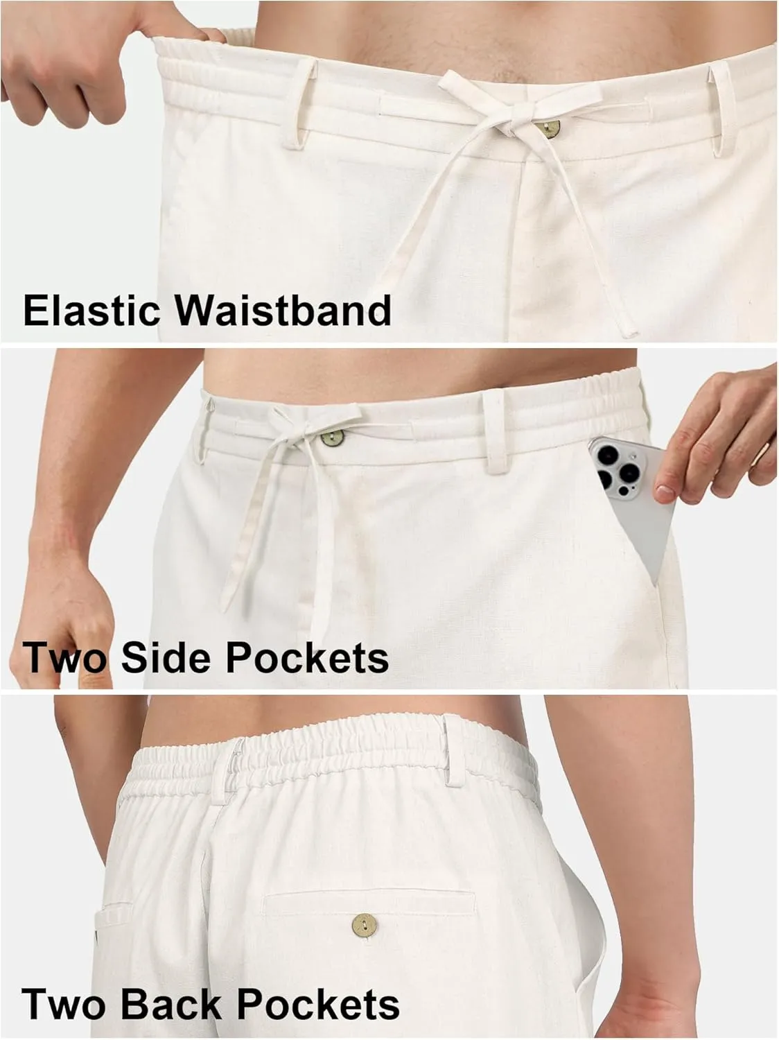 HOTake Men's Linen Dress Pants Casual Flat Front Linen Trousers Summer Beach Pants