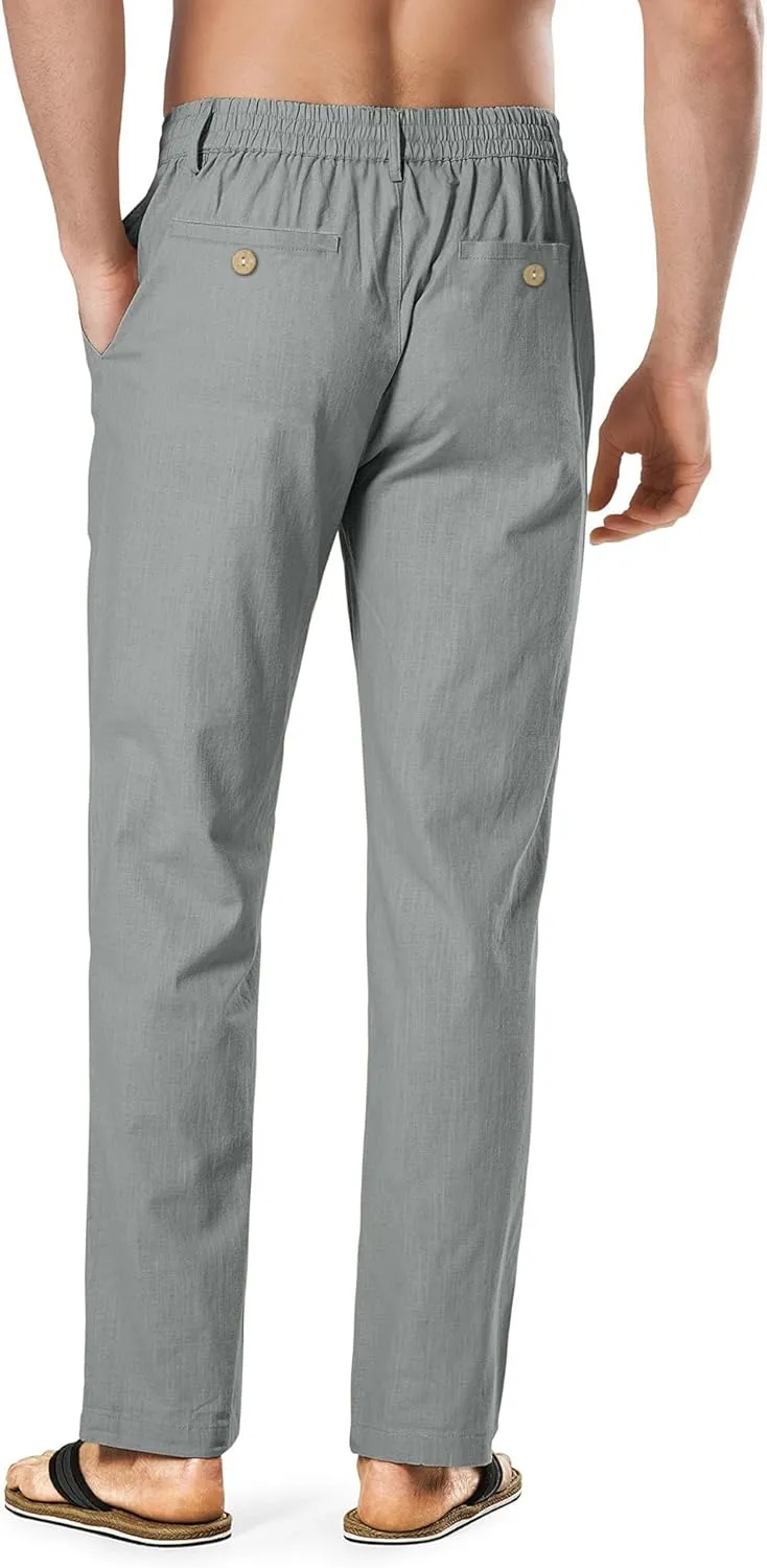 HOTake Men's Linen Dress Pants Casual Flat Front Linen Trousers Summer Beach Pants