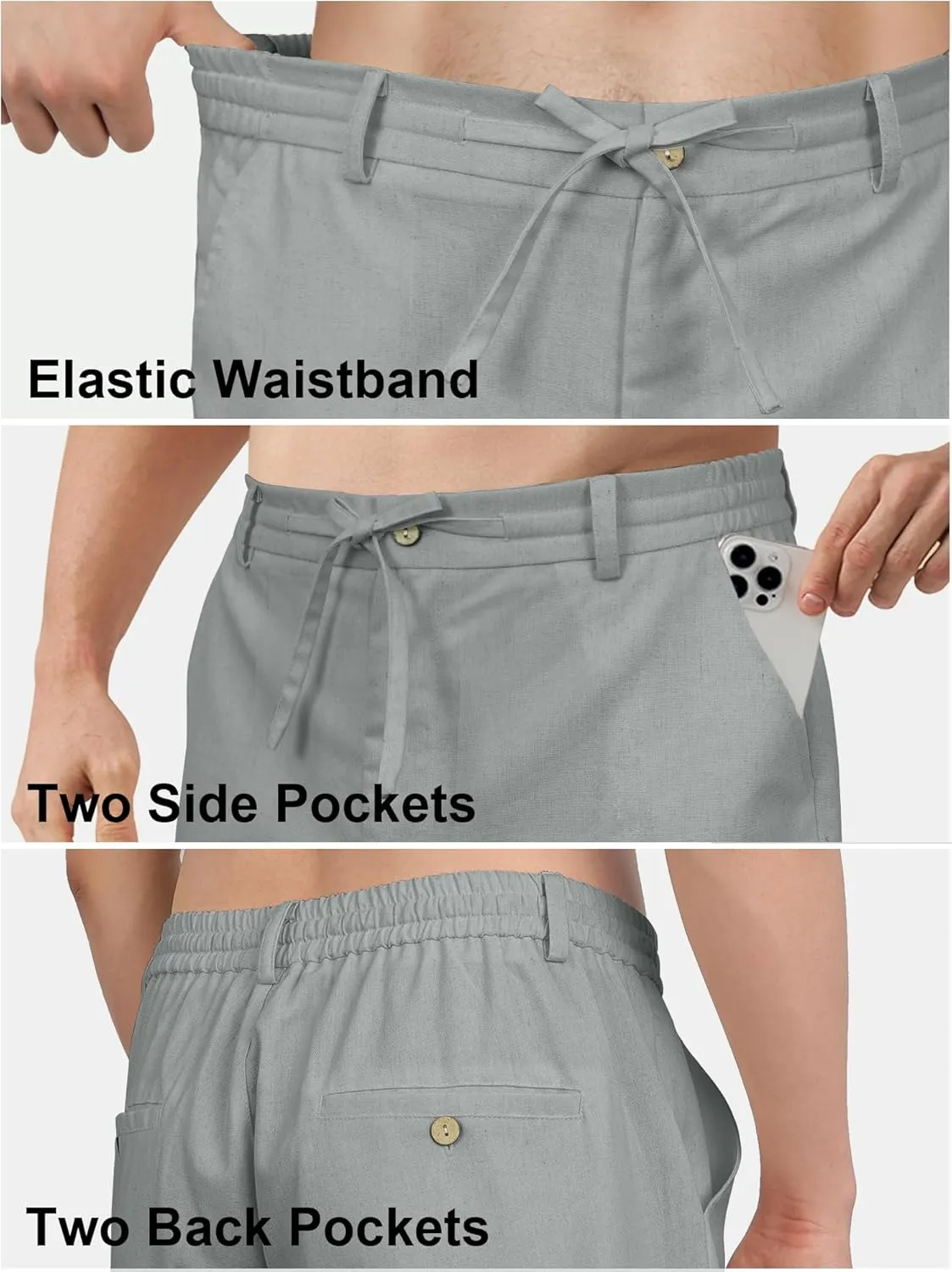 HOTake Men's Linen Dress Pants Casual Flat Front Linen Trousers Summer Beach Pants