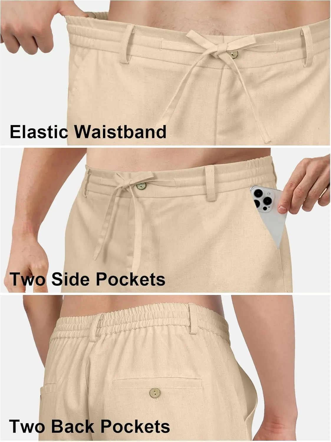 HOTake Men's Linen Dress Pants Casual Flat Front Linen Trousers Summer Beach Pants
