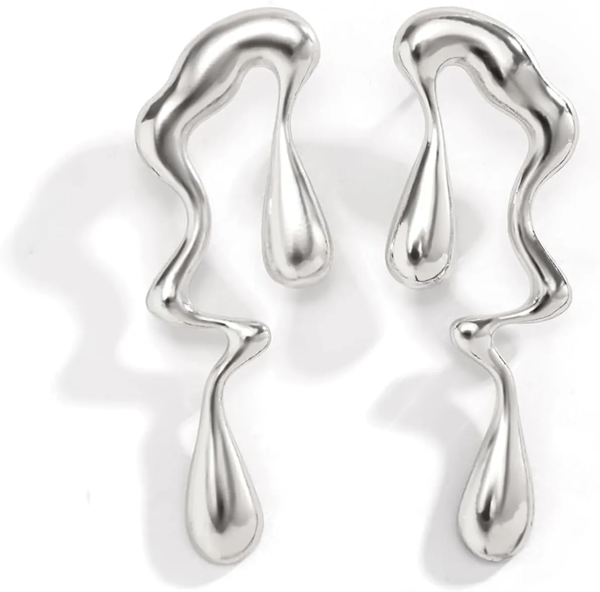 Irregular Waterdrop Earrings for Women Liquid Metal Earrings Thick Hypoallergenic Dangle Earrings Gold Statement Earrings Jewelry Gifts