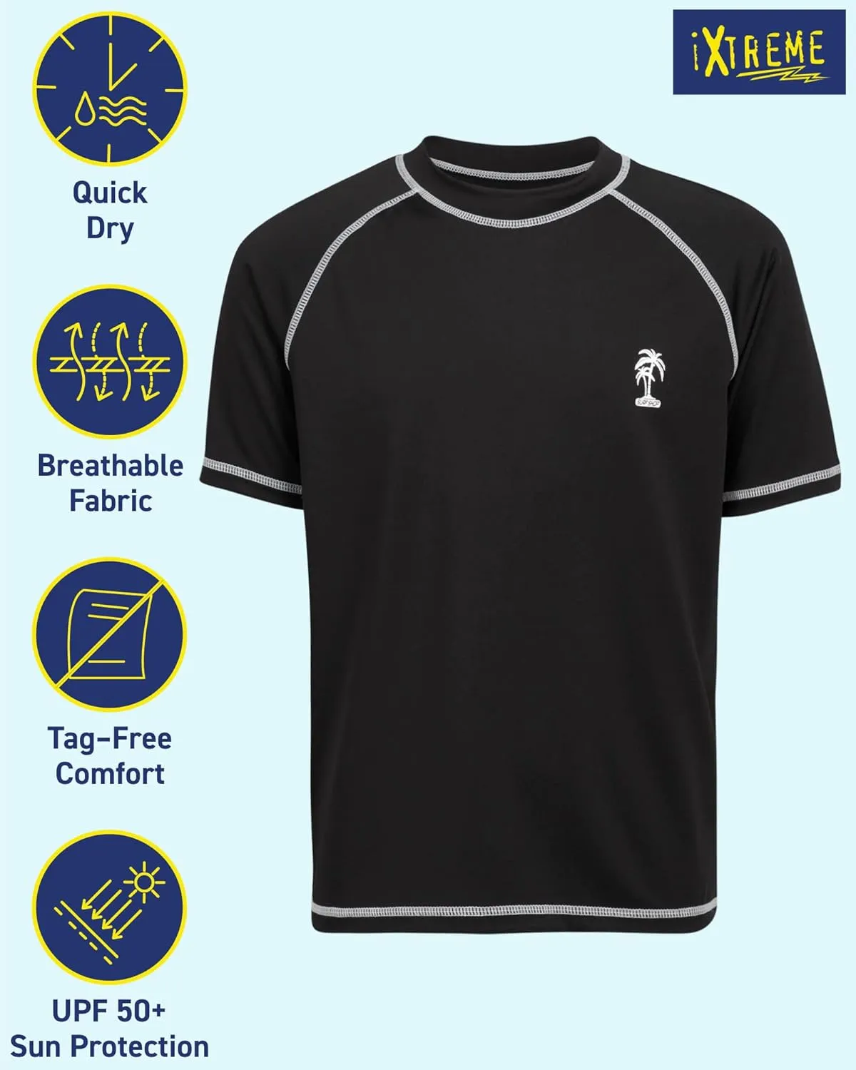 iXtreme Boys Rash Guard - UPF50  Short Sleeve Swim Shirts for Boys - Quick Dry Swimwear for Infant Toddler & Big Boy (12M-18)