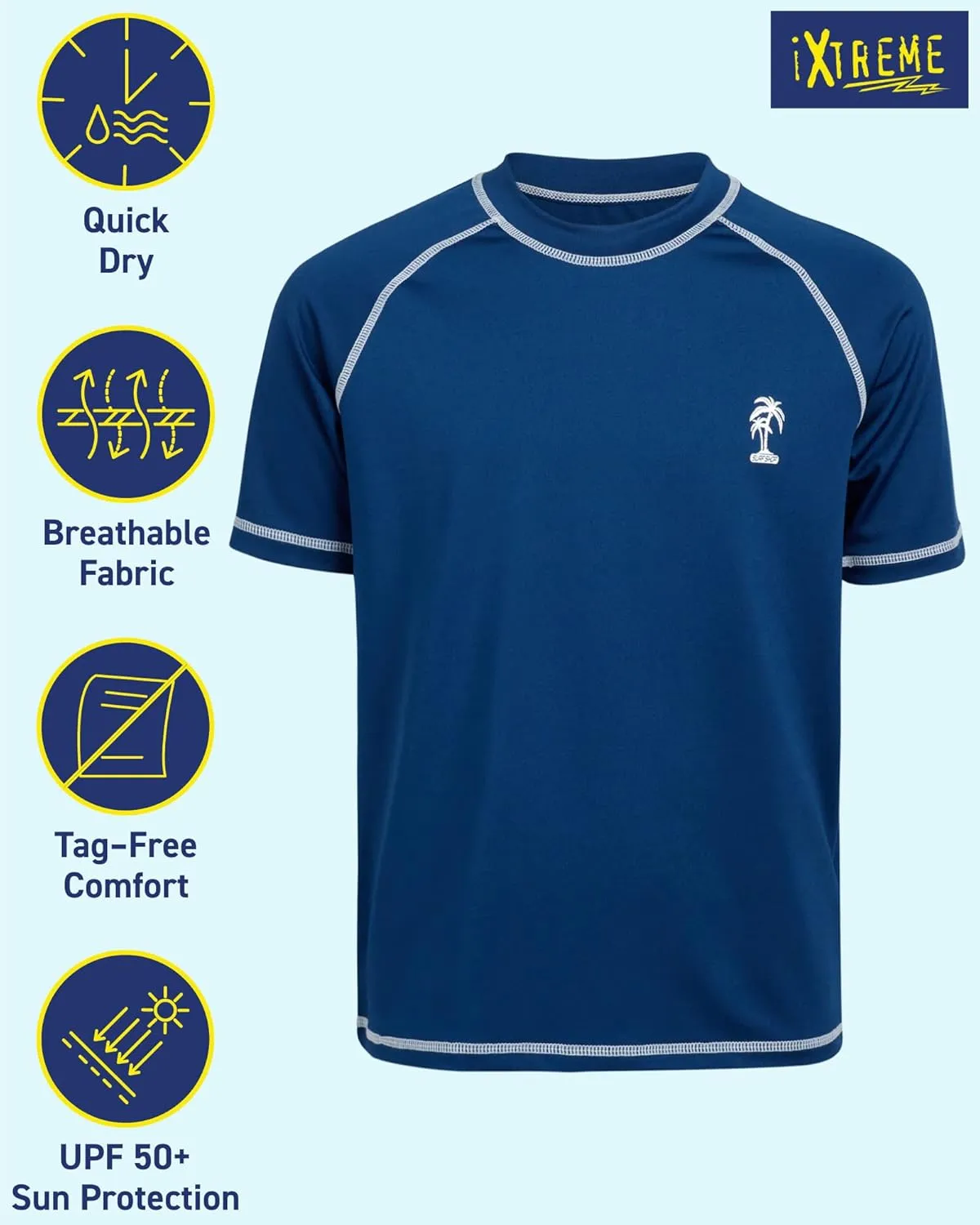 iXtreme Boys Rash Guard - UPF50  Short Sleeve Swim Shirts for Boys - Quick Dry Swimwear for Infant Toddler & Big Boy (12M-18)