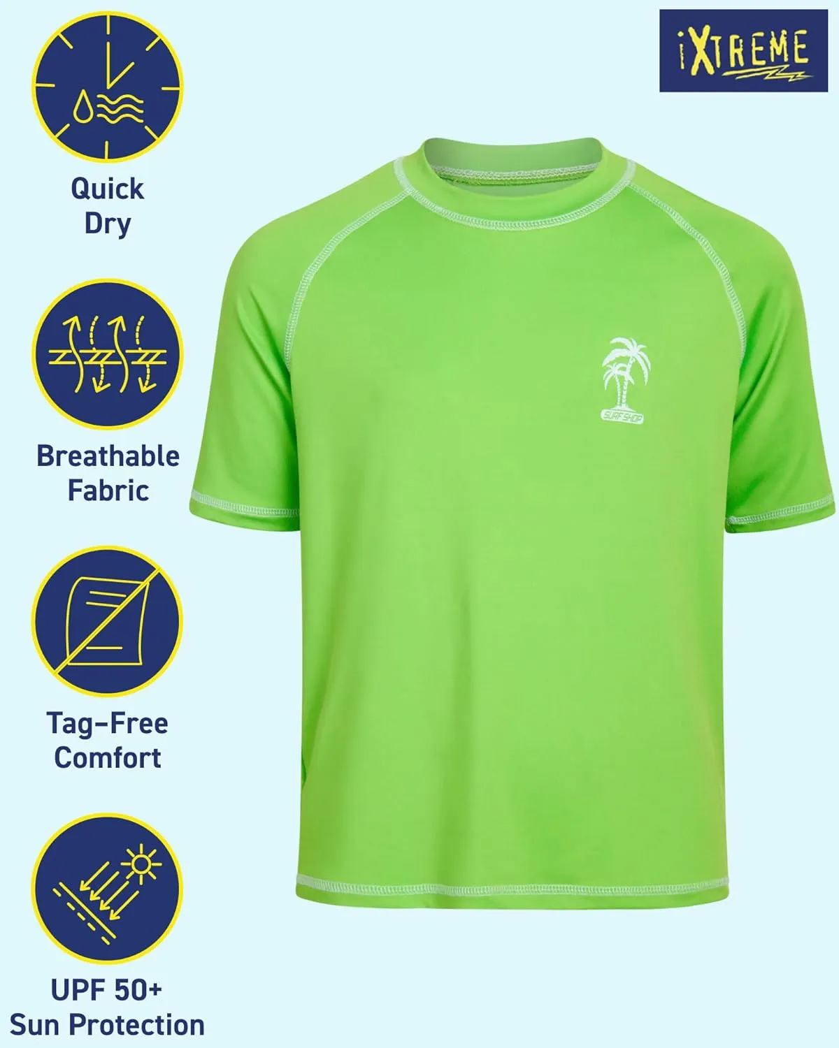 iXtreme Boys Rash Guard - UPF50  Short Sleeve Swim Shirts for Boys - Quick Dry Swimwear for Infant Toddler & Big Boy (12M-18)