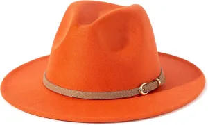 Lisianthus Women Classic Felt Fedora Wide Brim Hat with Belt Buckle