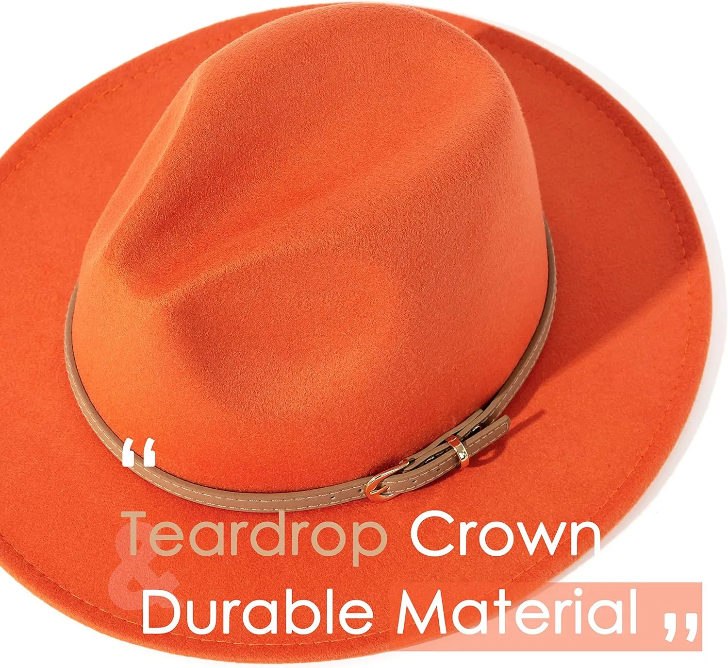 Lisianthus Women Classic Felt Fedora Wide Brim Hat with Belt Buckle