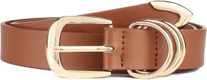 Long Keeper Women Leather Belt Fashion Ladies Waist Belt for Pants Jeans Dresses With Gold Buckle Vegan Leather Casual Belt