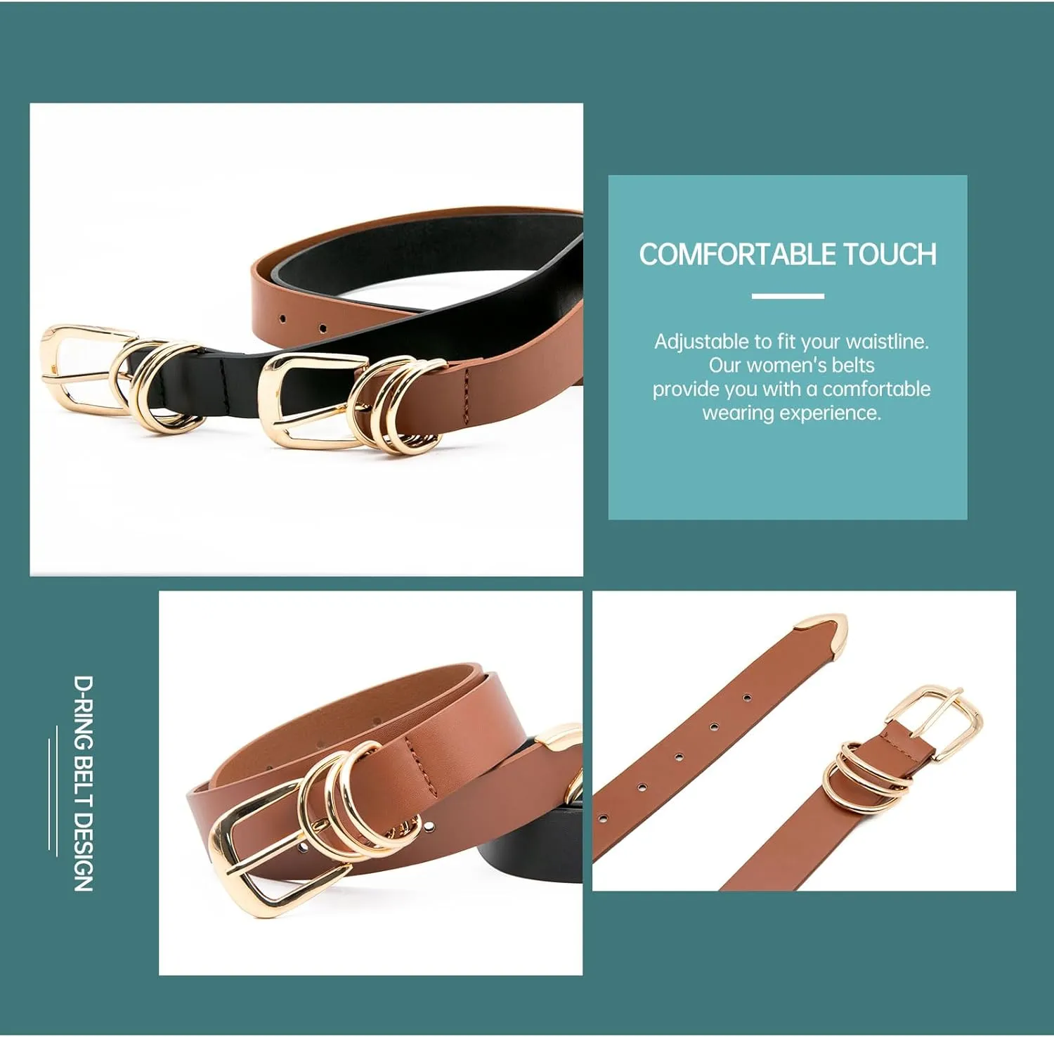 Long Keeper Women Leather Belt Fashion Ladies Waist Belt for Pants Jeans Dresses With Gold Buckle Vegan Leather Casual Belt