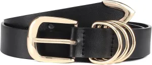 Long Keeper Women Leather Belt Fashion Ladies Waist Belt for Pants Jeans Dresses With Gold Buckle Vegan Leather Casual Belt