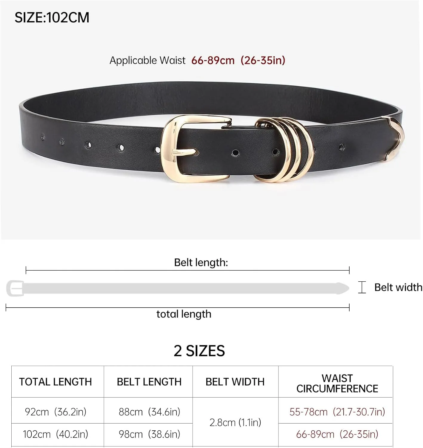 Long Keeper Women Leather Belt Fashion Ladies Waist Belt for Pants Jeans Dresses With Gold Buckle Vegan Leather Casual Belt