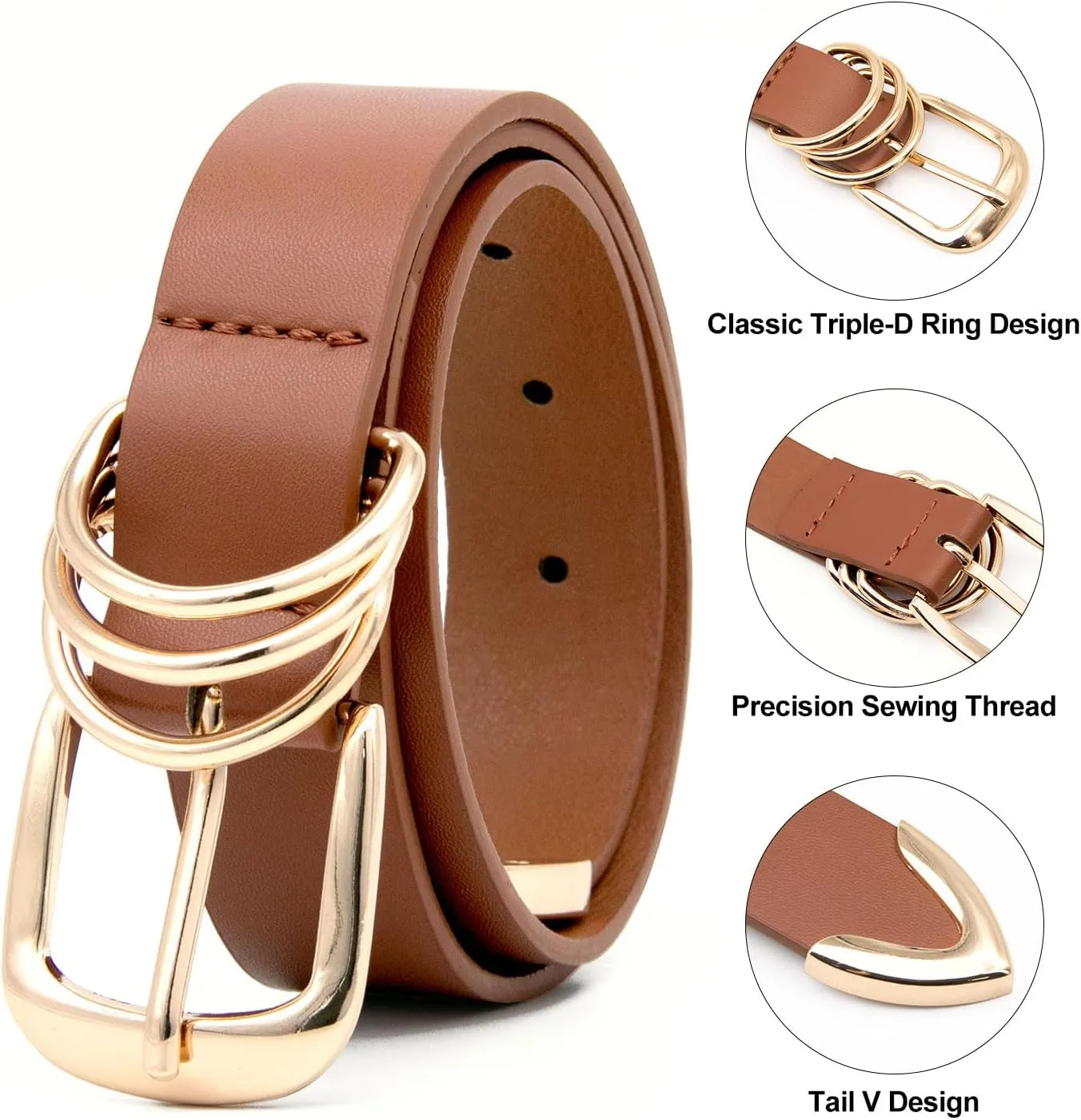 Long Keeper Women Leather Belt Fashion Ladies Waist Belt for Pants Jeans Dresses With Gold Buckle Vegan Leather Casual Belt
